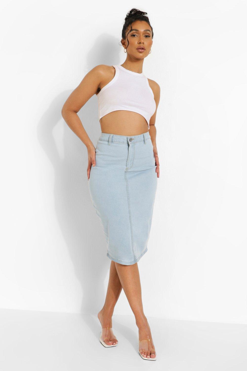 Stretch Denim Midi Skirt